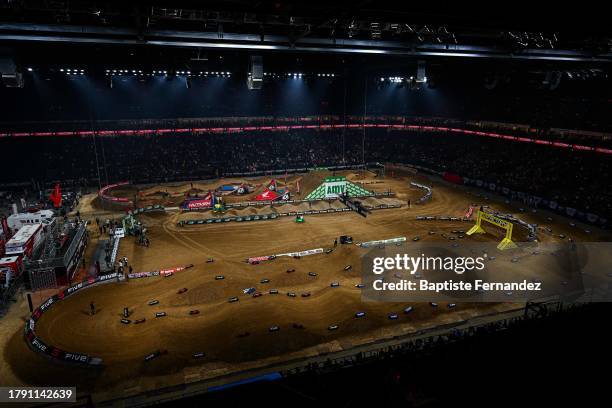 General view during the Supercross 2023 - Freestyle motocross at Paris La Defense Arena on November 19, 2023 in Nanterre, France.