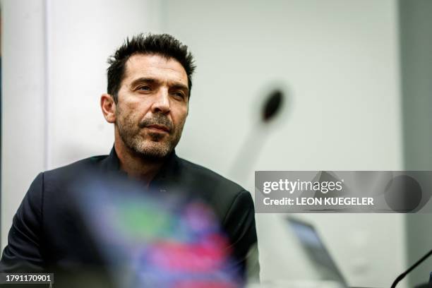 Italy's head of delegation of Italy national team, Gianluigi Buffon attends a press conference ahead of the UEFA EURO 2024 Group C qualifying...