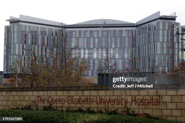 General view of the Queen Elizabeth University Hospital on November 13, 2023 in Glasgow, Scotland. NHS Greater Glasgow and Clyde is Scotland's...