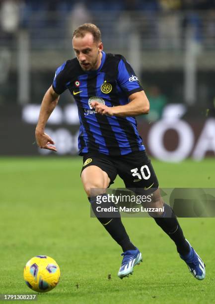 Carlos Augusto of FC Internazionale in action during the Serie A TIM match between FC Internazionale and Frosinone Calcio at Stadio Giuseppe Meazza...