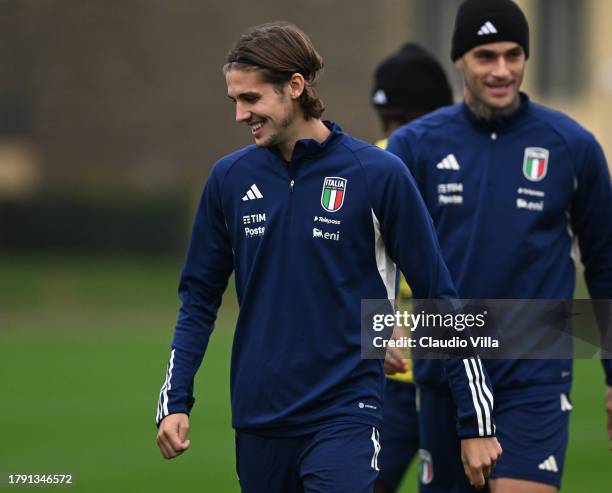 Andrea Colpani of Italy in action during the training session at Centro Tecnico Federale di Coverciano on November 13, 2023 in Florence, Italy.