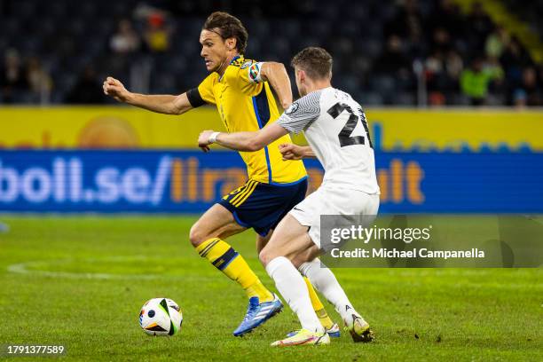 Sweden's Albin Ekdal during the UEFA EURO 2024 European qualifier match between Sweden and Estonia at Friends Arena on November 19, 2023 in Solna,...