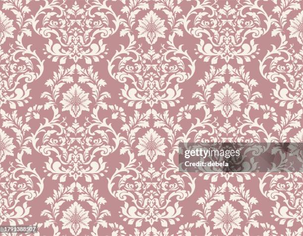 dusty pink victorian damask luxury decorative fabric pattern - damask background stock illustrations