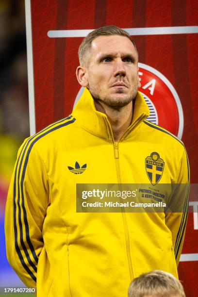 Goalkeeper Robin Olsen of Sweden looks on during the UEFA EURO 2024 European qualifier match between Sweden and Estonia at Friends Arena on November...