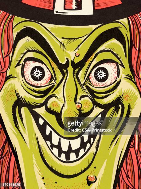 stockillustraties, clipart, cartoons en iconen met closeup of a witch face - ugly witches