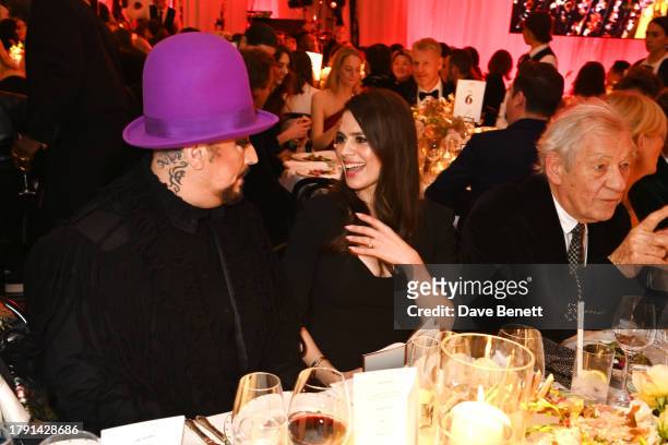 Boy George, Hayley Atwell and Sir Ian McKellen attend The 67th Evening Standard Theatre Awards at Claridge's Hotel on November 19, 2023 in London,...