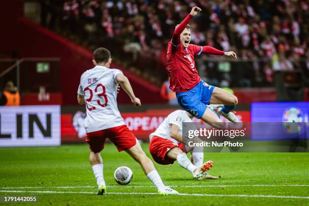 Nicola Zalewski and David Zima during football game : Poland vs Czechia on National Stadium in Warsaw, Poland, on November 17, 2023.