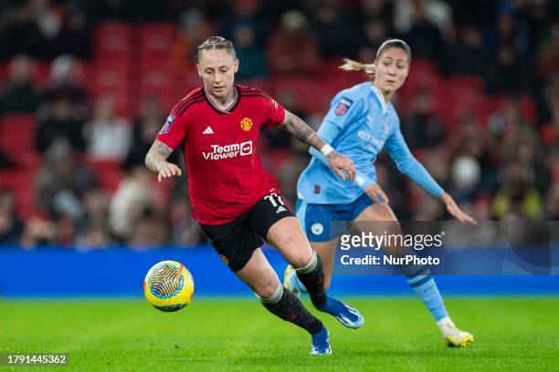 Leah Galton of Manchester United WFC controls the ball during the Barclays FA Women's Super League match between Manchester United and Manchester...