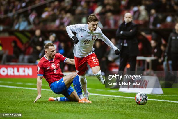 Vladimir Coufal and Nicola Zalewski during football game : Poland vs Czechia on National Stadium in Warsaw, Poland, on November 17, 2023.