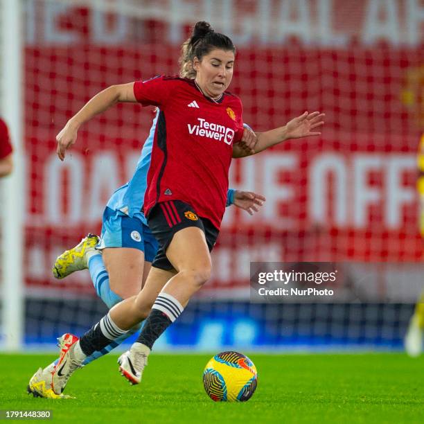 Lucia Garcia of Manchester United WFC in possession of the ball during the Barclays FA Women's Super League match between Manchester United and...