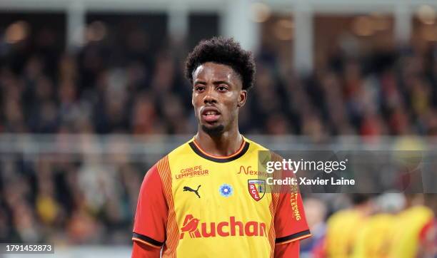 Elye Wahi of RC Lens reacts during the Ligue 1 Uber Eats match between RC Lens and Olympique de Marseille at Stade Bollaert-Delelis on November 12,...