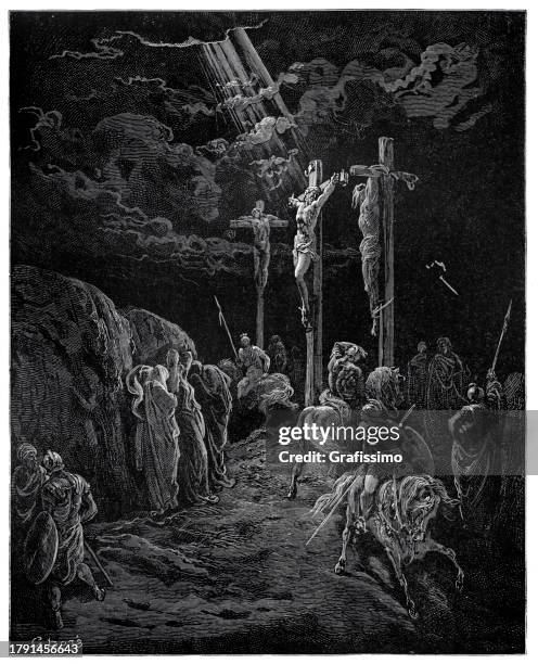 death of jesus christ on the cross at golgatha - calvary jerusalem stock illustrations