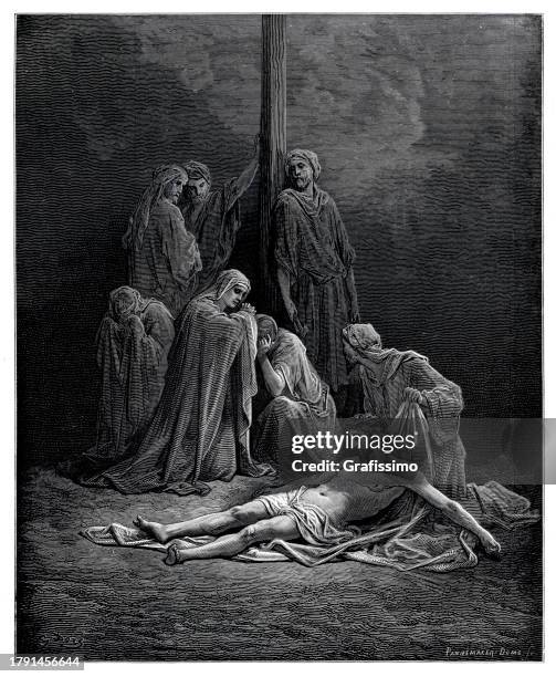 descent from the cross jesus christ removed from cross - gustave dore stock illustrations