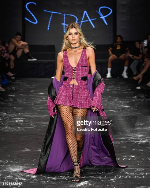 Camila de Queiroz Toledo walks the runway during the Bold Strap fashion show as part of the Sao Paulo Fashion Week N56 on November 12, 2023 in Sao...