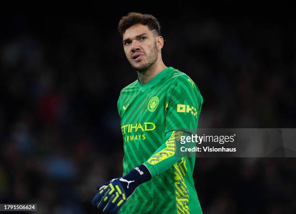 Manchester City goalkeeper Ederson during the UEFA Champions League Group G match between Manchester City and BSC Young Boys at Etihad Stadium on...