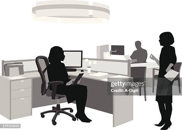 office chat - person using desktop computer stock illustrations