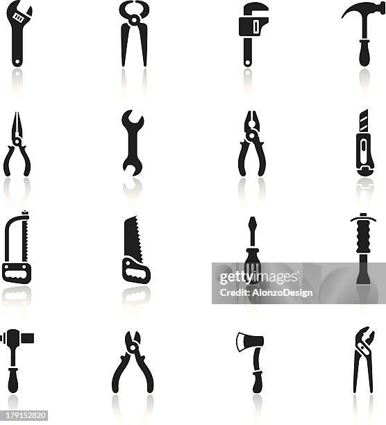 hand tool icon set - adjustable wrench stock illustrations