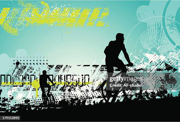 grunge bikers - mountainbike stock illustrations