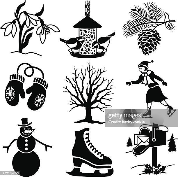 winter icons - ice skating christmas stock illustrations