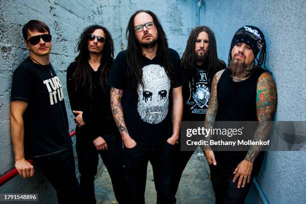 The members of Korn are Ray Luzier, James Shaffer, Jonathan Davis, Brian Welch and Reginald Arvizu are photographed for Los Angeles Times on October...