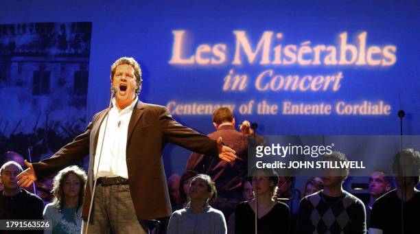 Michael Ball, who plays Jean Valjean in the hit musical Les Miserables, sings during a full rehearsal in the Waterloo Chamber of Windsor Castle,...