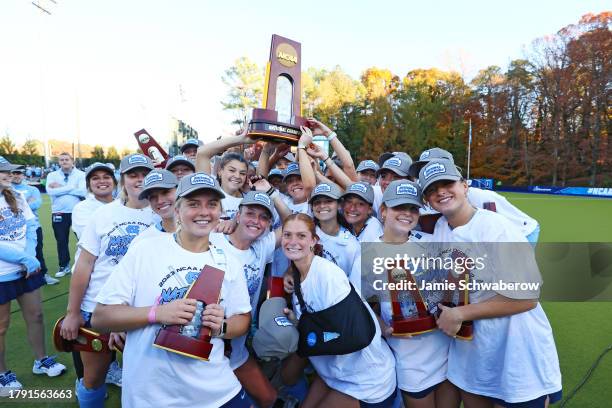 The North Carolina Tar Heels celebrate after defeating the Northwestern Wildcats for the national title during the Division I Women's Field Hockey...