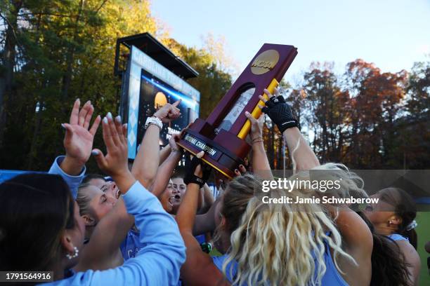 The North Carolina Tar Heels celebrate after defeating the Northwestern Wildcats for the national title during the Division I Women's Field Hockey...