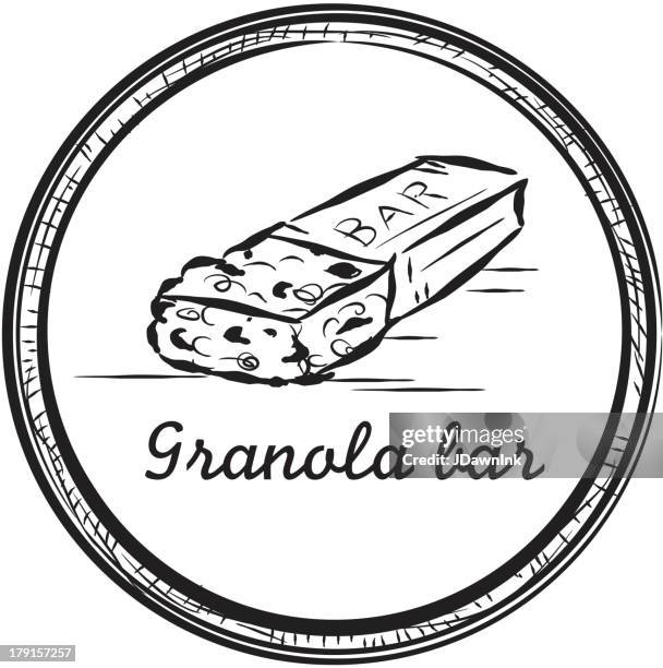 ilustraciones, imágenes clip art, dibujos animados e iconos de stock de granola bar circular en bastidor - barra de cereal