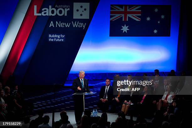 Australia's Prime Minister Kevin Rudd speaks at the official launch of the Labor Party's federal campaign at the Brisbane Convention Centre on...