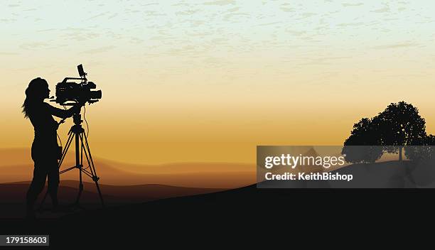 documentary - film crew, cameraman background - documentary filming stock illustrations