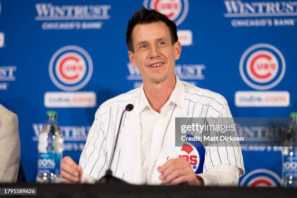 Craig Counsell is introduced as the Chicago Cubs new manager at Wrigley Field on November 13, 2023 in Chicago, Illinois.