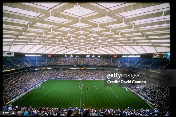 General view of a game between England and Germany at the Pontiac Silverdome in Detroit, Michigan. Germany won the game 2-1.