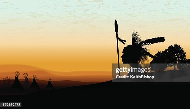 american indian teepee background at twilight background - native american feather stock illustrations