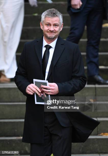 Ole Gunnar Solskjær attends the funeral of Sir Bobby Charlton at Manchester Cathedral on November 13, 2023 in Manchester, England. Sir Robert...