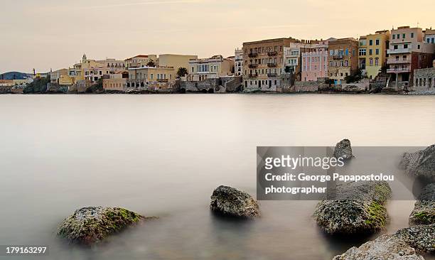 ermoupoli sunset - syros stock pictures, royalty-free photos & images