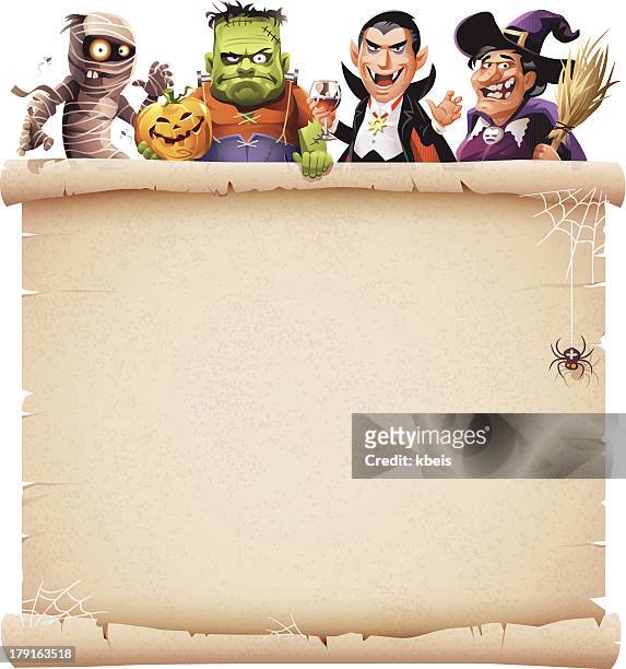 illustrazioni stock, clip art, cartoni animati e icone di tendenza di halloween pergamena - transilvania