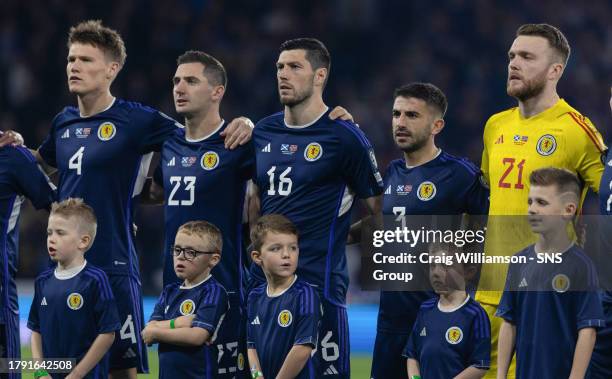 Scotland's Scott McTominay, Kenny McLean, Scott McKenna, Greg Taylor and Zander Clark during a UEFA Euro 2024 Qualifier between Scotland and Norway...