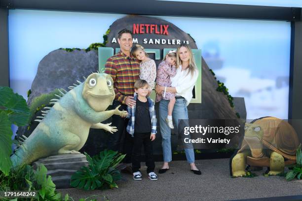 Samuel Page and Cassidy Boesch with family at the premiere of Netflix's "Leo" at Regency Village Theatre on November 19, 2023 in Los Angeles,...