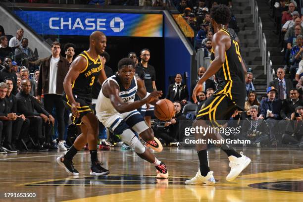 Anthony Edwards of the Minnesota Timberwolves drives to the basket during the game against the Golden State Warriors during the In-Season Tournament...