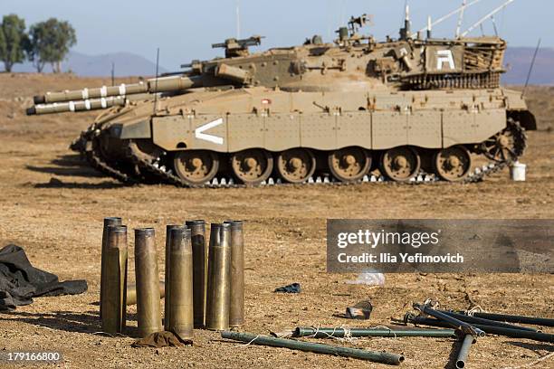 Israeli tanks seen on September 1, 2013 near the border with Syria, in the Israeli-annexed Golan Heights. Tension's are rising in Israel amid...