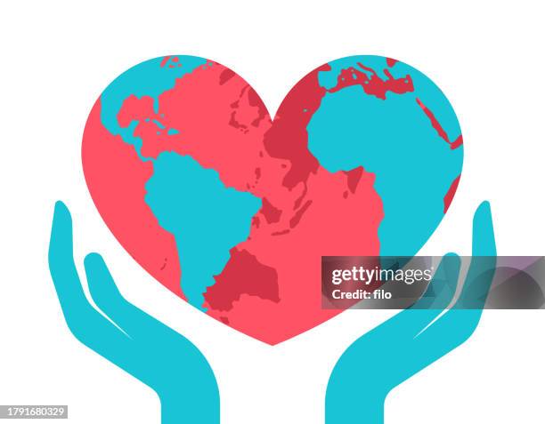 earth love care volunteering helping charity donation assistance aid concept - global village stock illustrations
