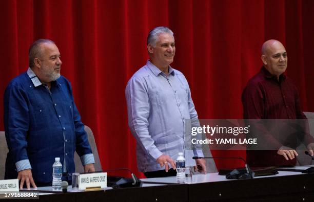 Cuban President Miguel Díaz Canel , Prime Minister Manuel Marrero , and Member of the Political Bureau and Secretary of Organization of the Central...