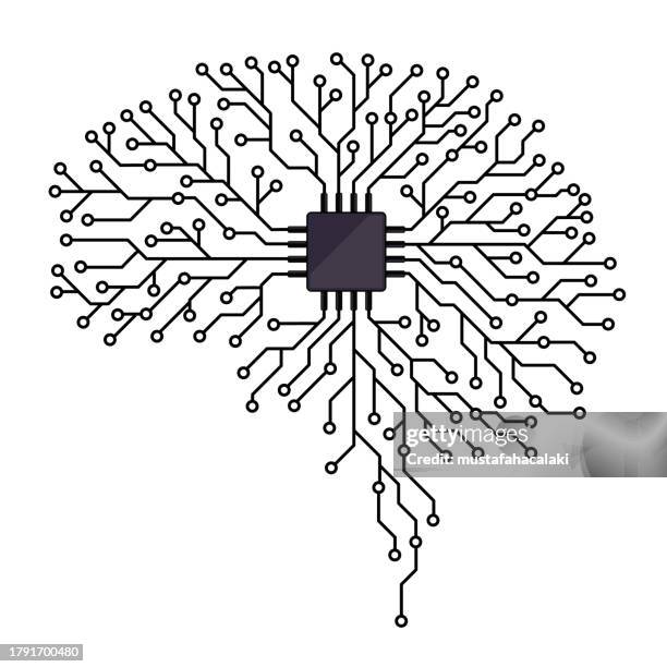 bildbanksillustrationer, clip art samt tecknat material och ikoner med computer chip and brain shaped electric circuit isolated on white background - kretskort