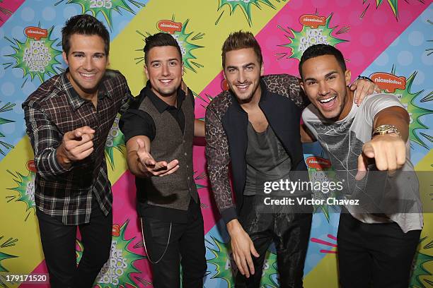 Singers James Maslow, Logan Henderson, Kendall Schmidt and Carlos Roberto Pena Jr. Of Big Time Rush arrive at Kids Choice Awards Mexico 2013 at Pepsi...