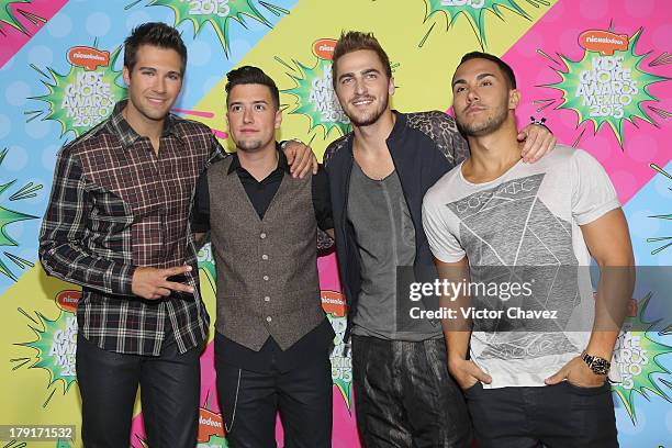 Singers James Maslow, Logan Henderson, Kendall Schmidt and Carlos Roberto Pena Jr. Of Big Time Rush arrive at Kids Choice Awards Mexico 2013 at Pepsi...