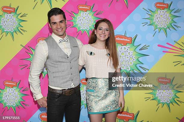 Cast members of Grachi Jesus Neyra and Gisela Ponce de Leon arrive at Kids Choice Awards Mexico 2013 at Pepsi Center WTC on August 31, 2013 in Mexico...