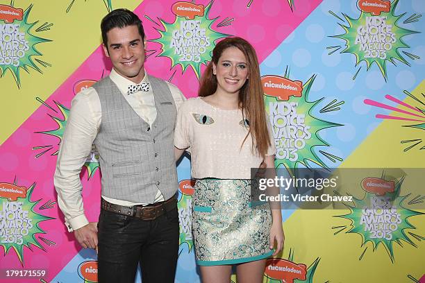 Cast members of Grachi Jesus Neyra and Gisela Ponce de Leon arrive at Kids Choice Awards Mexico 2013 at Pepsi Center WTC on August 31, 2013 in Mexico...