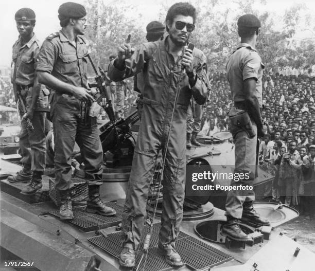 Ghanian air force officer Jerry John Rawlings, Chairman of the Provisional National Defence Council, addresses supporters of the AFRC 31st December...