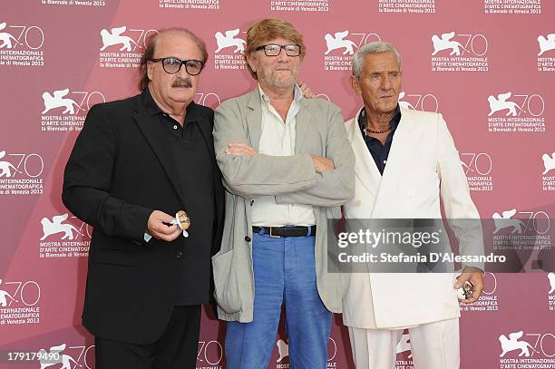 Composer Pino Donaggio, director Gianni Bozzacchi and actor Enzo Staiola attend "Non Eravamo Solo... Ladri di Biciclette. Il Neorealismo" Premiere...