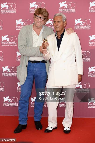 Director Gianni Bozzacchi wearing the Jaeger-LeCoultre Duometre a Quantieme Lunaire 40.5 watch and actor Enzo Staiola attend the 'Non eravamo solo......